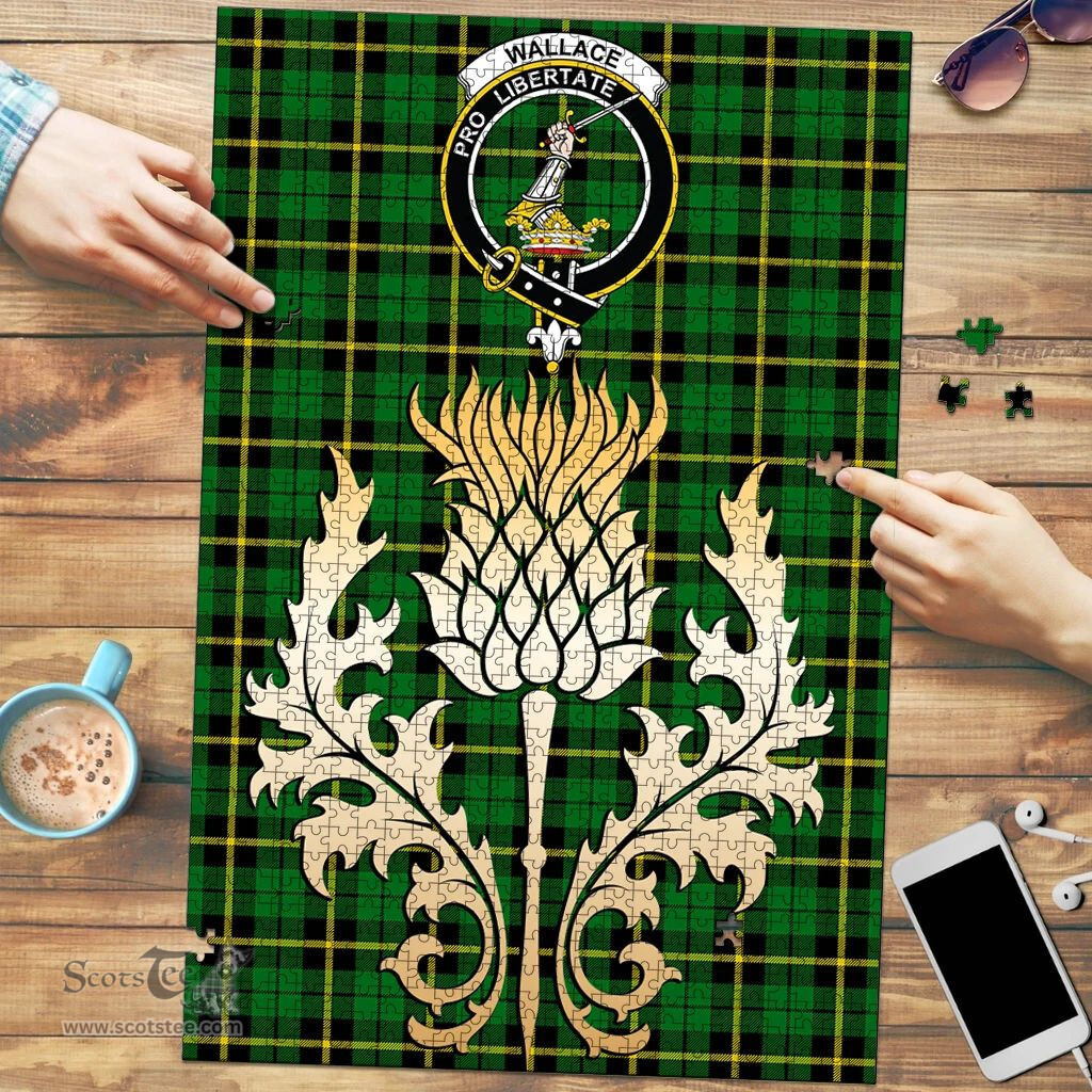 Scottish Wallace Hunting Green Clan Tartan Puzzle - Thistle Gold Style Scottish Plaid Tartan Plaid