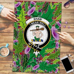 Scottish Shaw Red Modern Clan Tartan Puzzle - Thistle Pattern Style Scottish Plaid Tartan Plaid