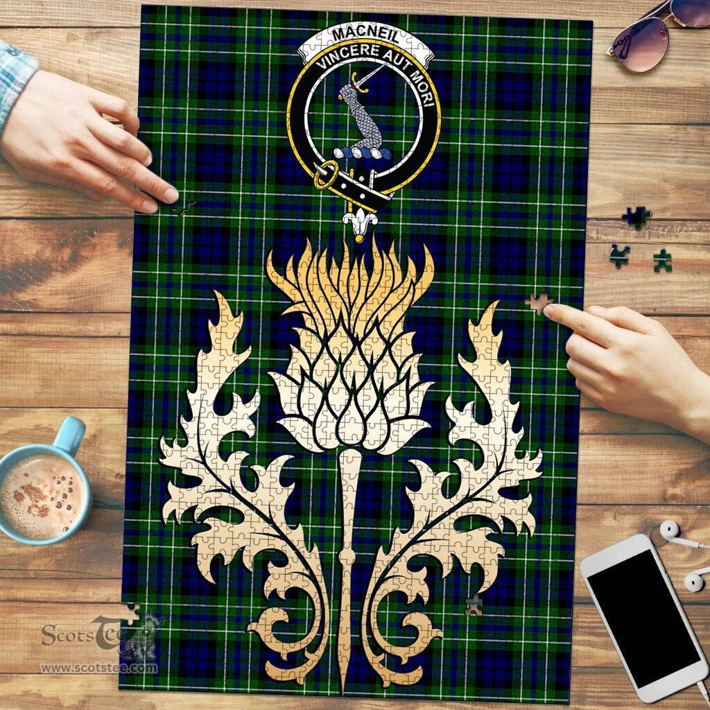 Scottish MacNeil of Colonsay Modern Clan Tartan Puzzle - Thistle Gold Style Scottish Plaid Tartan Plaid