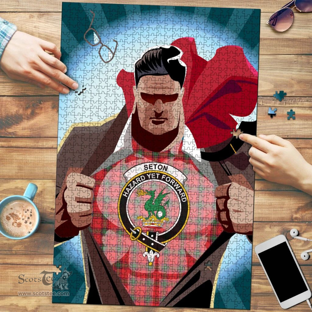 Scottish Seton Modern Clan Tartan Puzzle - Supper Hero Style Scottish Plaid Tartan Plaid