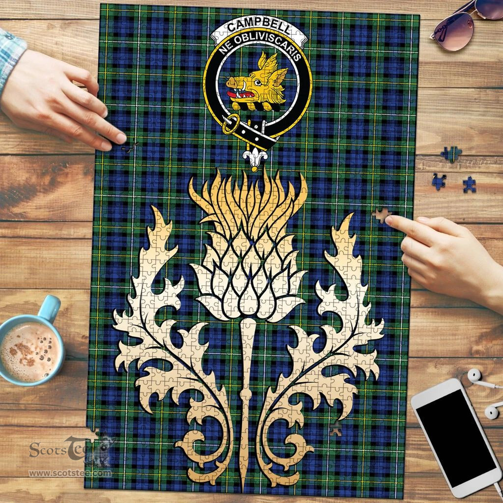 Scottish Campbell Argyll Ancient Clan Tartan Puzzle - Thistle Gold Style Scottish Plaid Tartan Plaid