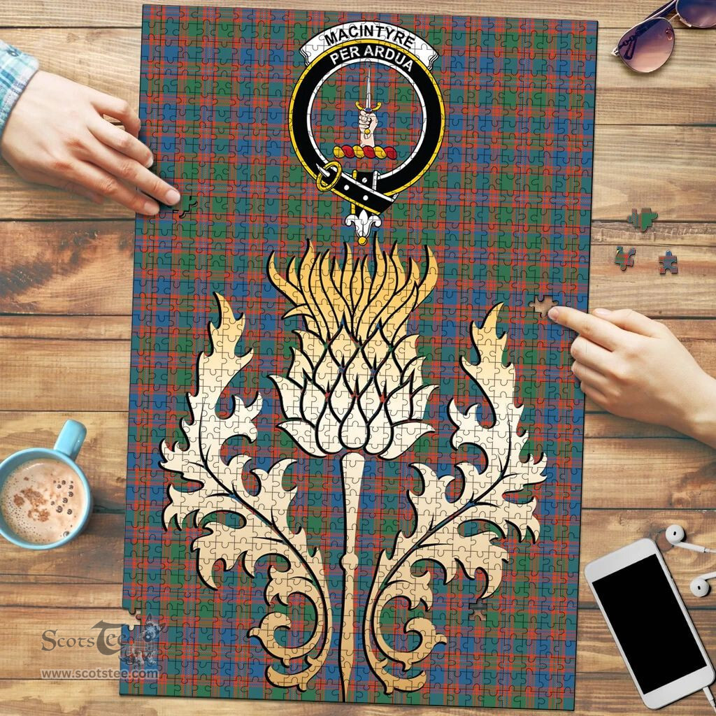 Scottish MacIntyre Ancient Clan Tartan Puzzle - Thistle Gold Style Scottish Plaid Tartan Plaid