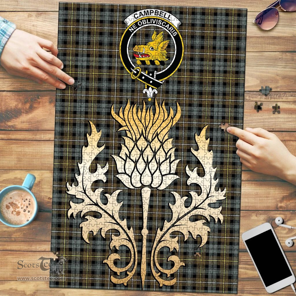 Scottish Campbell Argyll Weathered Clan Tartan Puzzle - Thistle Gold Style Scottish Plaid Tartan Plaid