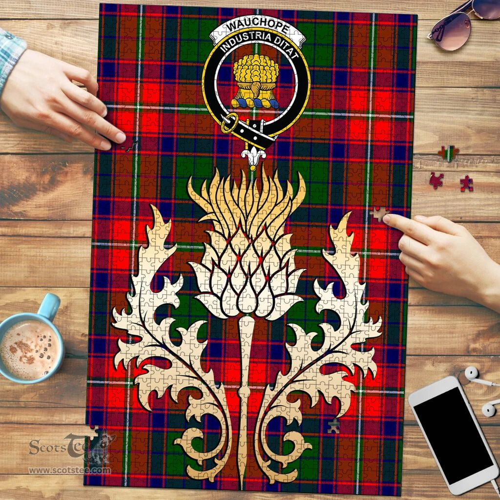 Scottish Wauchope Clan Tartan Puzzle - Thistle Gold Style Scottish Plaid Tartan Plaid