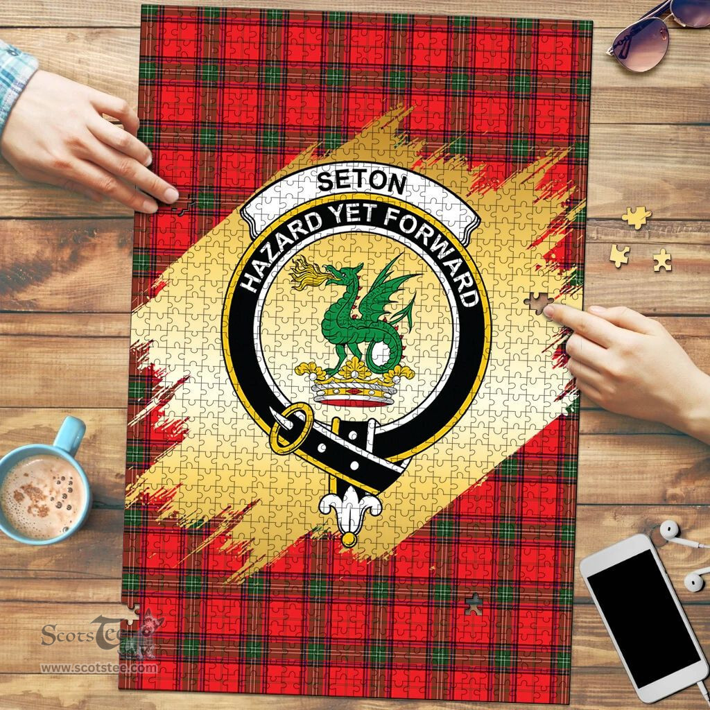 Scottish Seton Modern Clan Tartan Puzzle - Gold Style Scottish Plaid Tartan Plaid
