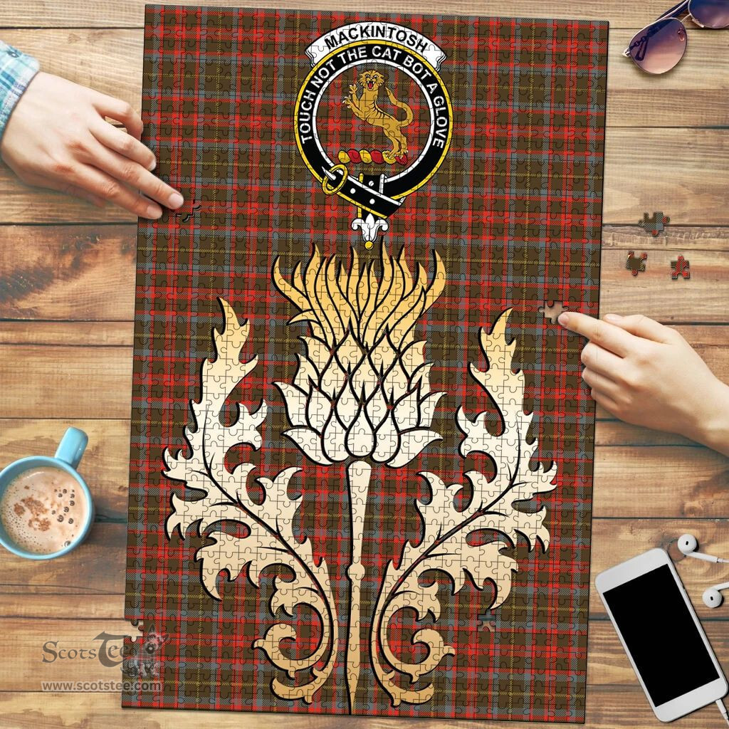 Scottish MacKintosh Hunting Weathered Clan Tartan Puzzle - Thistle Gold Style Scottish Plaid Tartan Plaid
