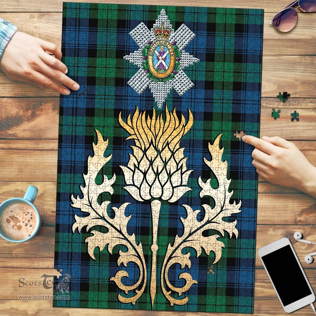 Scottish Blackwatch Ancient Clan Tartan Puzzle - Thistle Gold Style Scottish Plaid Tartan Plaid
