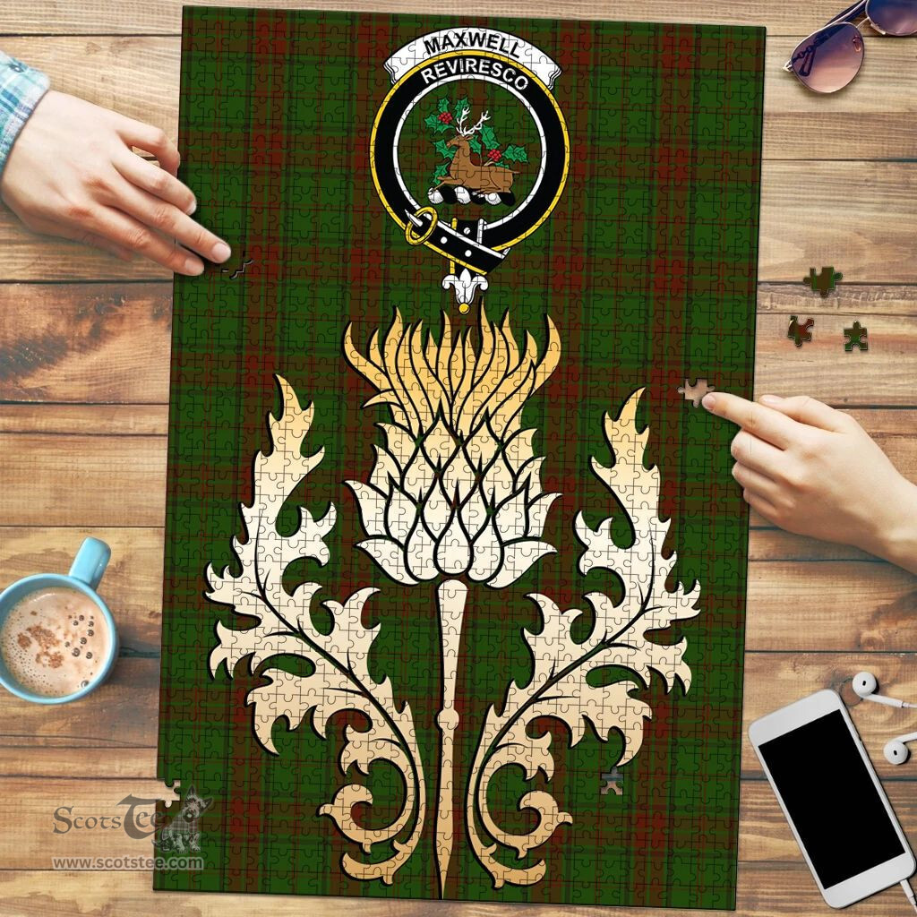Scottish Maxwell Hunting Clan Tartan Puzzle - Thistle Gold Style Scottish Plaid Tartan Plaid