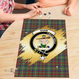 Scottish Shaw Green Modern Clan Tartan Puzzle - Gold Style Scottish Plaid Tartan Plaid