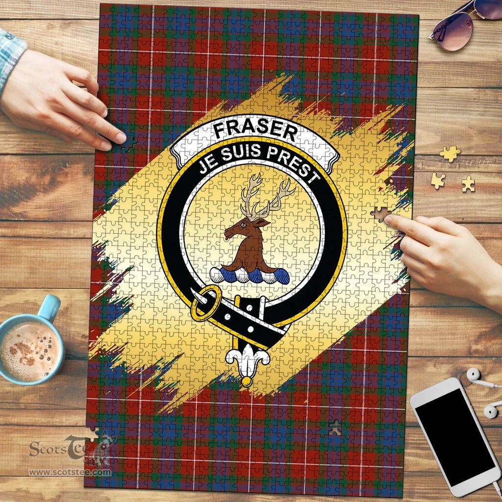 Scottish Fraser Ancient Clan Tartan Puzzle - Gold Style Scottish Plaid Tartan Plaid