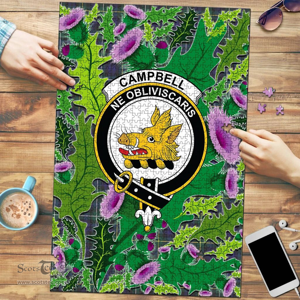 Scottish Campbell Argyll Modern Clan Tartan Puzzle - Thistle Pattern Style Scottish Plaid Tartan Plaid