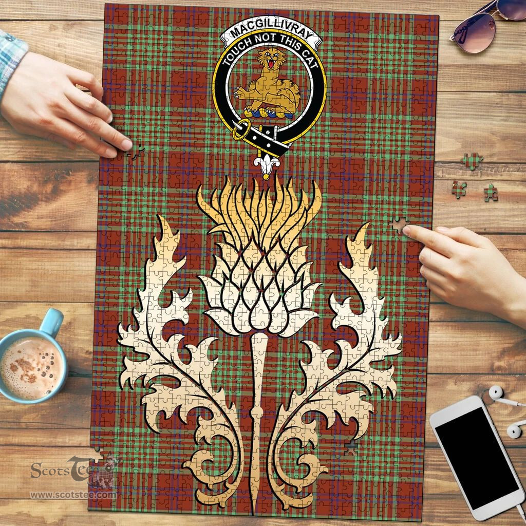 Scottish MacGillivray Hunting Ancient Clan Tartan Puzzle - Thistle Gold Style Scottish Plaid Tartan Plaid