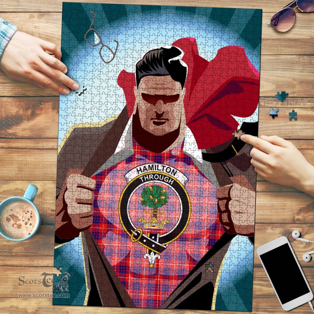Scottish Hamilton Modern Clan Tartan Puzzle - Supper Hero Style Scottish Plaid Tartan Plaid