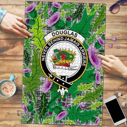 Scottish Douglas Grey Modern Clan Tartan Puzzle - Thistle Pattern Style Scottish Plaid Tartan Plaid