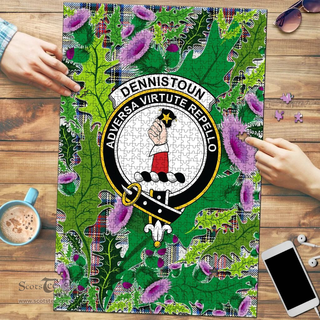 Scottish Dennistoun Clan Tartan Puzzle - Thistle Pattern Style Scottish Plaid Tartan Plaid