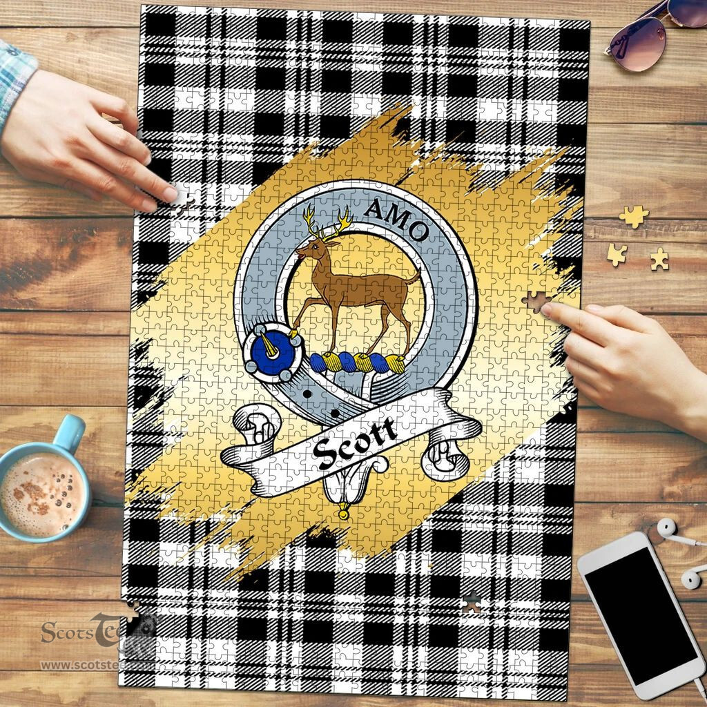 Scottish Scott Black White Modern Clan Tartan Puzzle - Gold Style Scottish Plaid Tartan Plaid