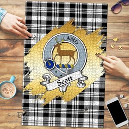 Scottish Scott Black White Modern Clan Tartan Puzzle - Gold Style Scottish Plaid Tartan Plaid