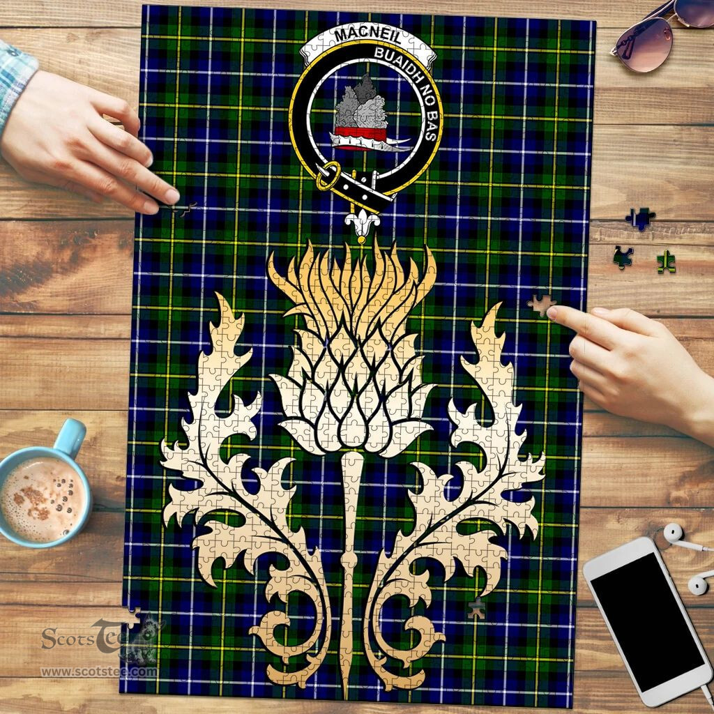 Scottish MacNeil of Barra Modern Clan Tartan Puzzle - Thistle Gold Style Scottish Plaid Tartan Plaid
