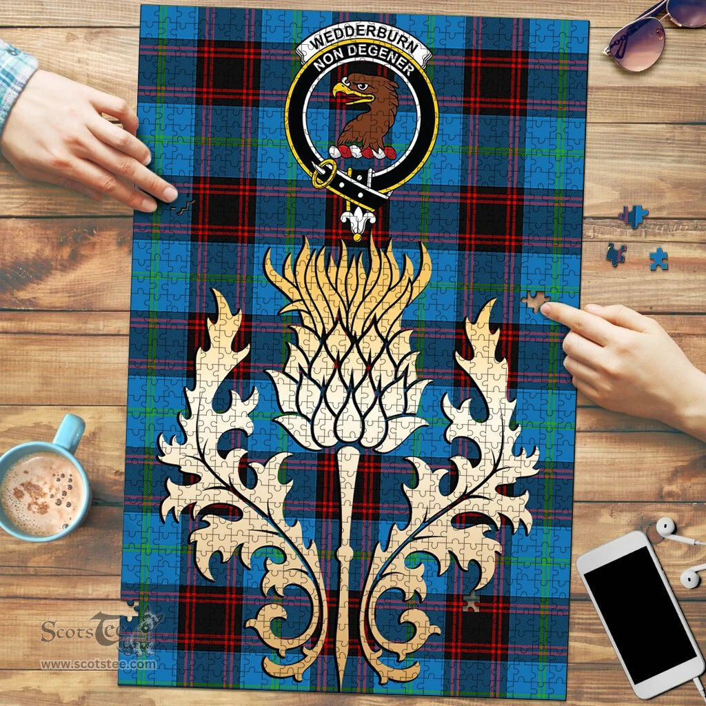Scottish Wedderburn Clan Tartan Puzzle - Thistle Gold Style Scottish Plaid Tartan Plaid