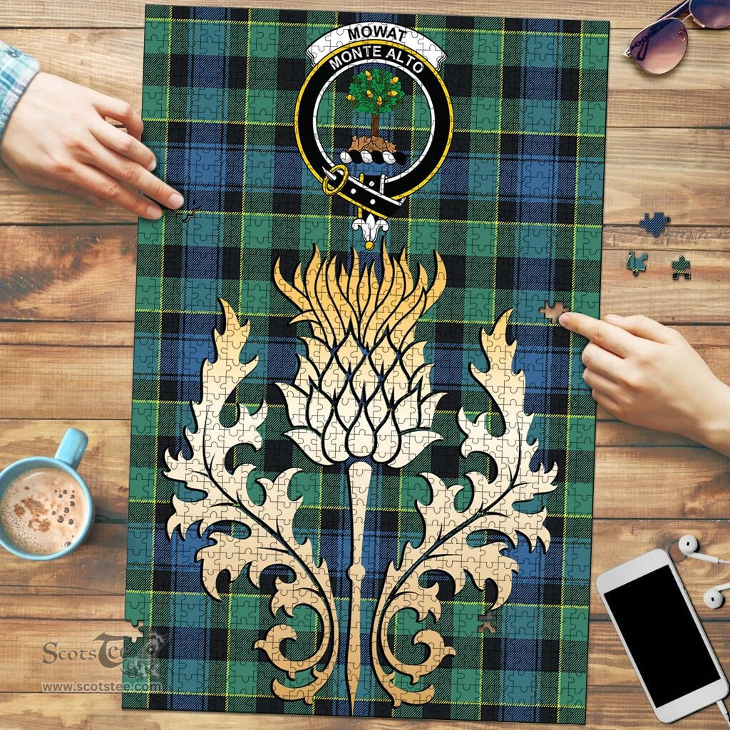 Scottish Mowat Clan Tartan Puzzle - Thistle Gold Style Scottish Plaid Tartan Plaid