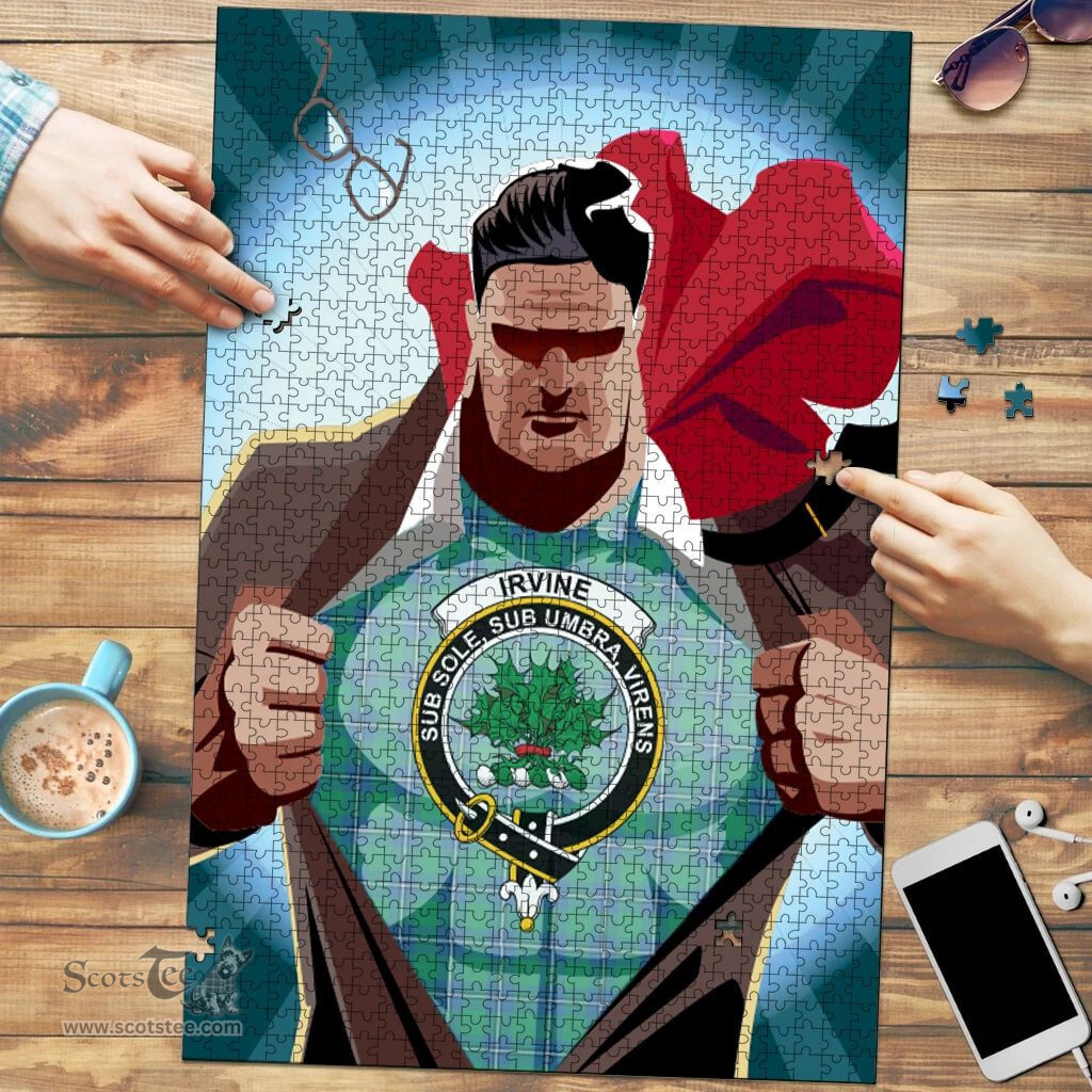 Scottish Irvine Ancient Clan Tartan Puzzle - Supper Hero Style Scottish Plaid Tartan Plaid
