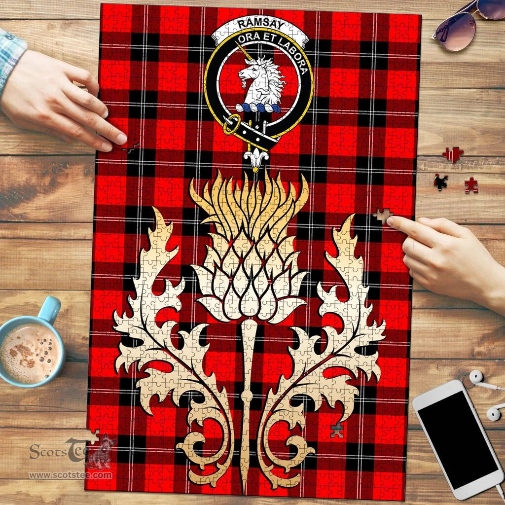 Scottish Ramsay Modern Clan Tartan Puzzle - Thistle Gold Style Scottish Plaid Tartan Plaid