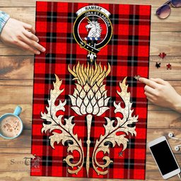 Scottish Ramsay Modern Clan Tartan Puzzle - Thistle Gold Style Scottish Plaid Tartan Plaid