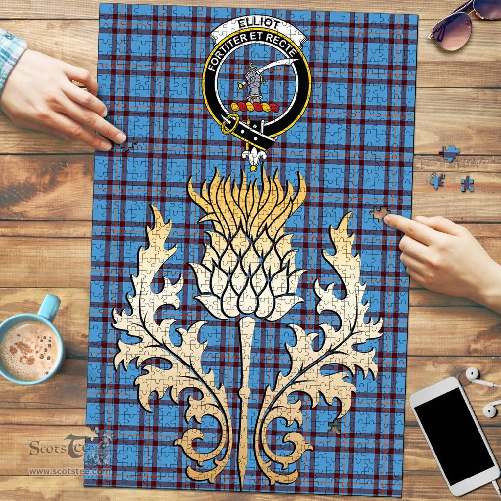 Scottish Elliot Ancient Clan Tartan Puzzle - Thistle Gold Style Scottish Plaid Tartan Plaid