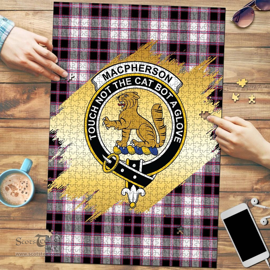 Scottish MacPherson Hunting Modern Clan Tartan Puzzle - Gold Style Scottish Plaid Tartan Plaid