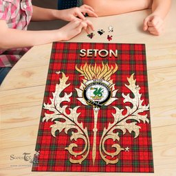 Scottish Seton Modern Clan Tartan Puzzle - Thistle Scotland Style Scottish Plaid Tartan Plaid