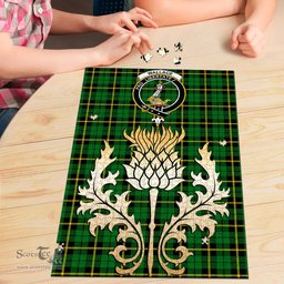 Scottish Wallace Hunting Green Clan Tartan Puzzle - Thistle Gold Style Scottish Plaid Tartan Plaid