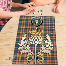 Scottish Buchanan Ancient Clan Tartan Puzzle - Thistle Gold Style Scottish Plaid Tartan Plaid