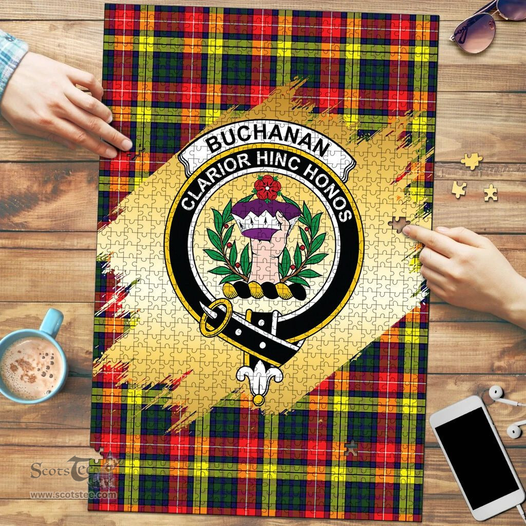 Scottish Buchanan Modern Clan Tartan Puzzle - Gold Style Scottish Plaid Tartan Plaid