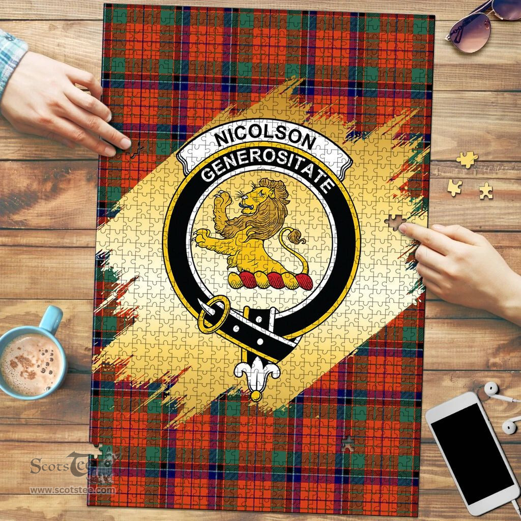 Scottish Nicolson Ancient Clan Tartan Puzzle - Gold Style Scottish Plaid Tartan Plaid