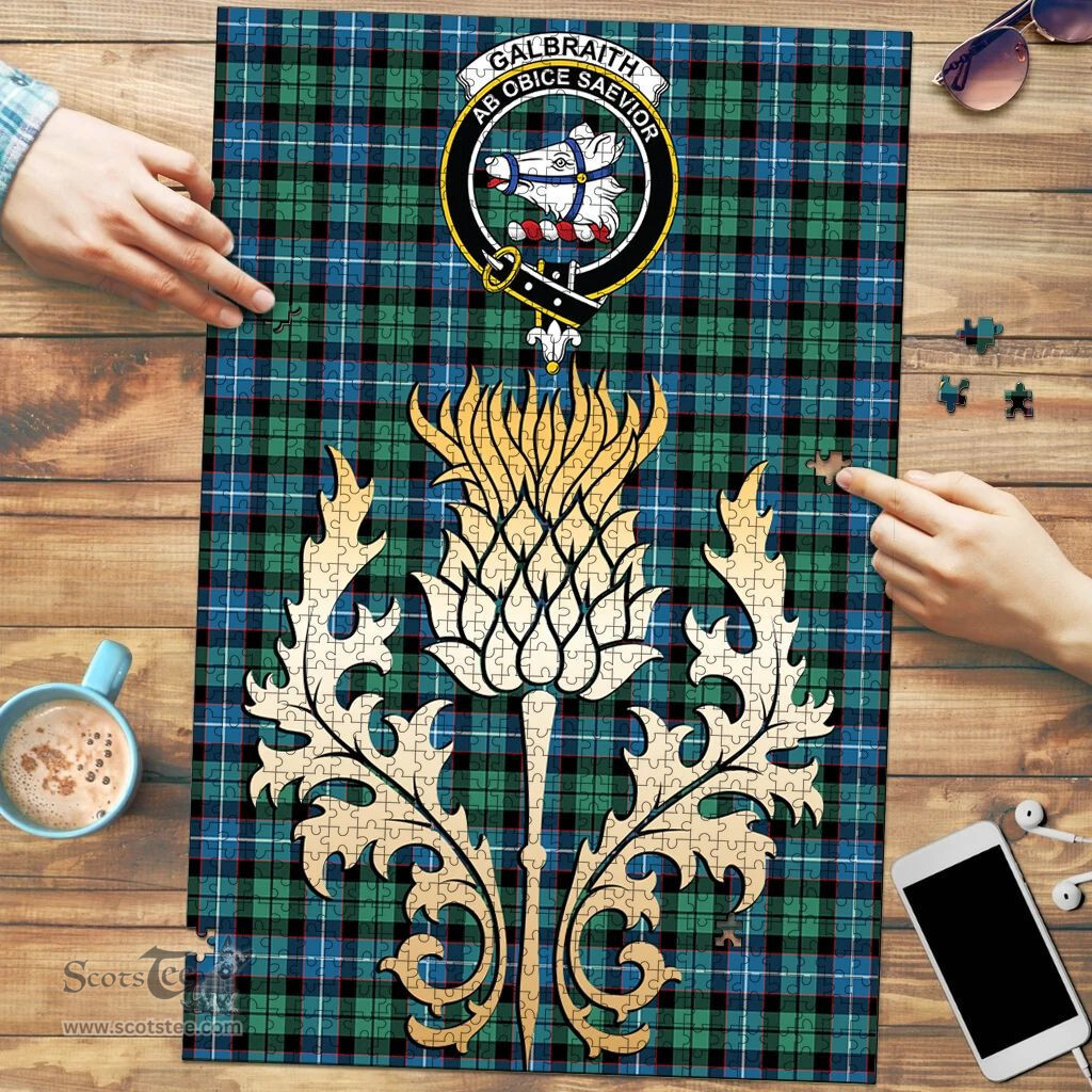 Scottish Galbraith Ancient Clan Tartan Puzzle - Thistle Gold Style Scottish Plaid Tartan Plaid
