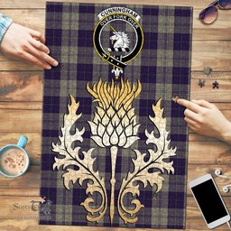 Scottish Cunningham Dress Blue Dancers Clan Tartan Puzzle - Thistle Gold Style Scottish Plaid Tartan Plaid