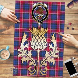 Scottish Graham of Menteith Red Clan Tartan Puzzle - Thistle Gold Style Scottish Plaid Tartan Plaid