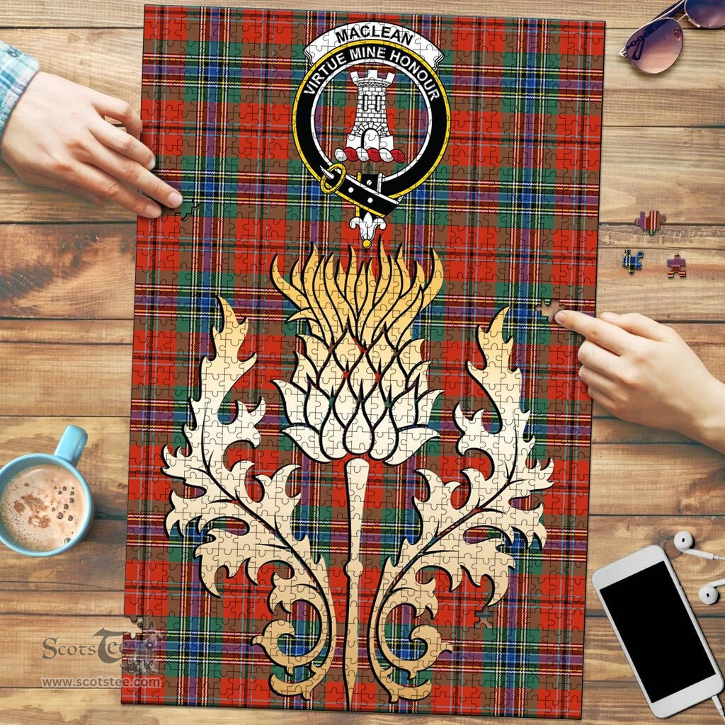 Scottish MacLean of Duart Ancient Clan Tartan Puzzle - Thistle Gold Style Scottish Plaid Tartan Plaid