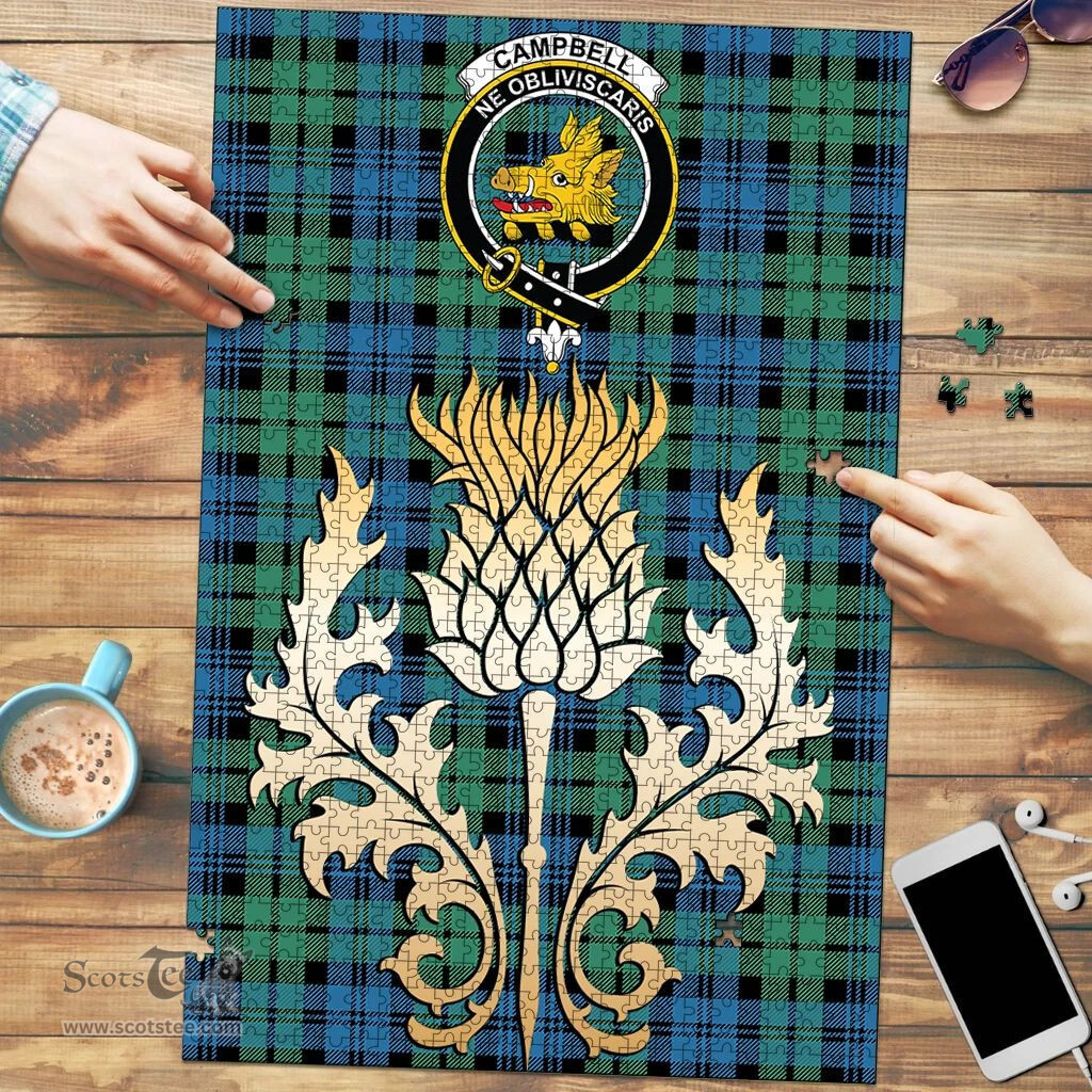 Scottish Campbell Ancient 01 Clan Tartan Puzzle - Thistle Gold Style Scottish Plaid Tartan Plaid