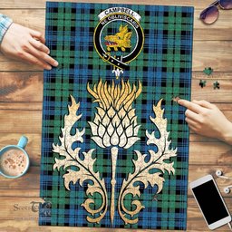Scottish Campbell Ancient 01 Clan Tartan Puzzle - Thistle Gold Style Scottish Plaid Tartan Plaid