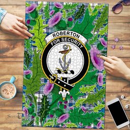 Scottish Roberton Clan Tartan Puzzle - Thistle Pattern Style Scottish Plaid Tartan Plaid