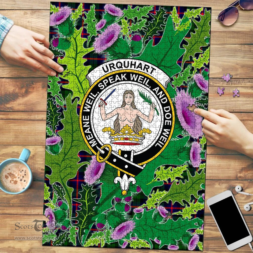 Scottish Urquhart Modern Clan Tartan Puzzle - Thistle Pattern Style Scottish Plaid Tartan Plaid