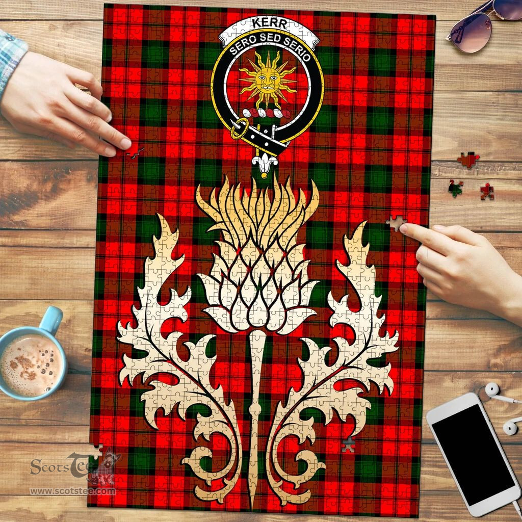 Scottish Kerr Modern Clan Tartan Puzzle - Thistle Gold Style Scottish Plaid Tartan Plaid