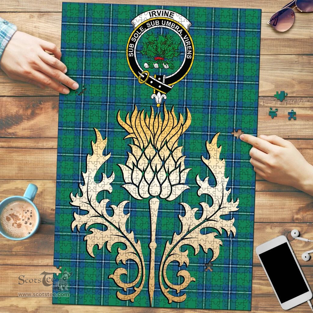 Scottish Irvine Ancient Clan Tartan Puzzle - Thistle Gold Style Scottish Plaid Tartan Plaid