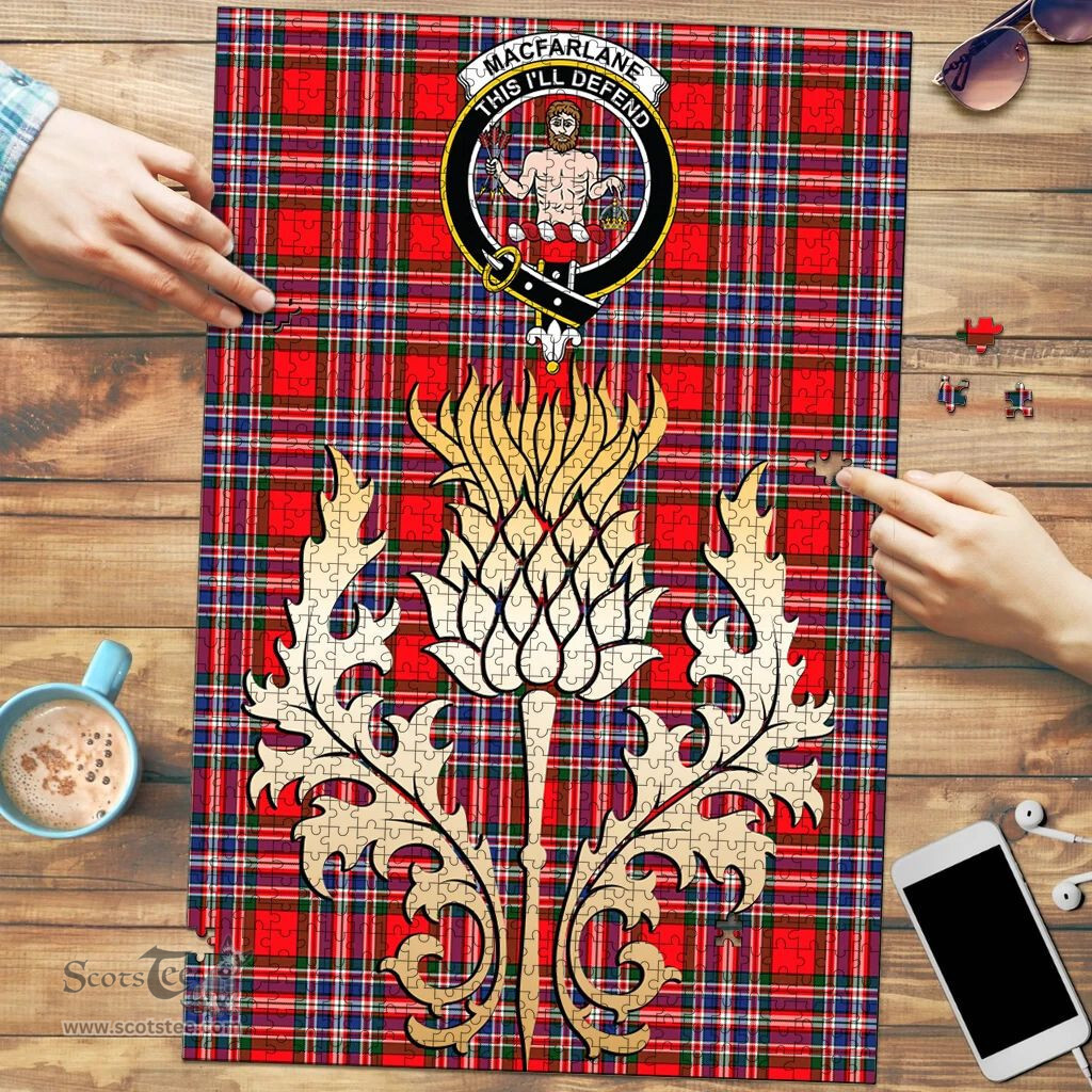 Scottish MacFarlane Modern Clan Tartan Puzzle - Thistle Gold Style Scottish Plaid Tartan Plaid