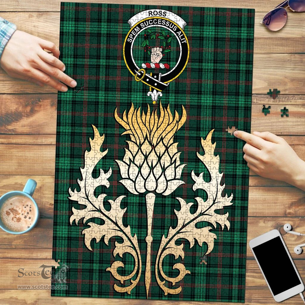 Scottish Ross Hunting Modern Clan Tartan Puzzle - Thistle Gold Style Scottish Plaid Tartan Plaid