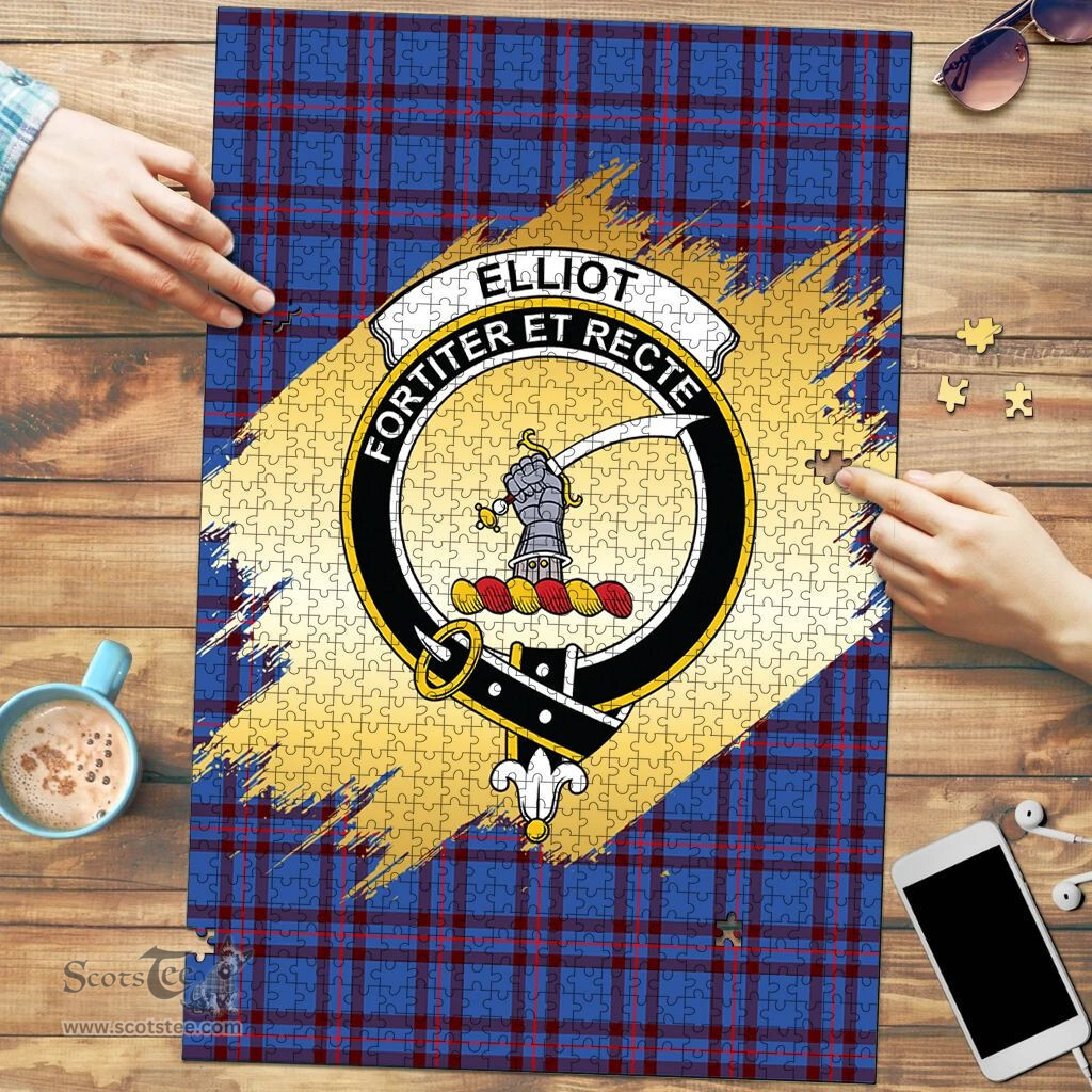 Scottish Elliot Modern Clan Tartan Puzzle - Gold Style Scottish Plaid Tartan Plaid