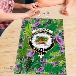 Scottish Douglas Grey Modern Clan Tartan Puzzle - Thistle Pattern Style Scottish Plaid Tartan Plaid