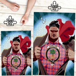 Scottish Hamilton Modern Clan Tartan Puzzle - Supper Hero Style Scottish Plaid Tartan Plaid