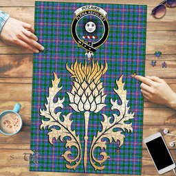 Scottish Pitcairn Hunting Clan Tartan Puzzle - Thistle Gold Style Scottish Plaid Tartan Plaid